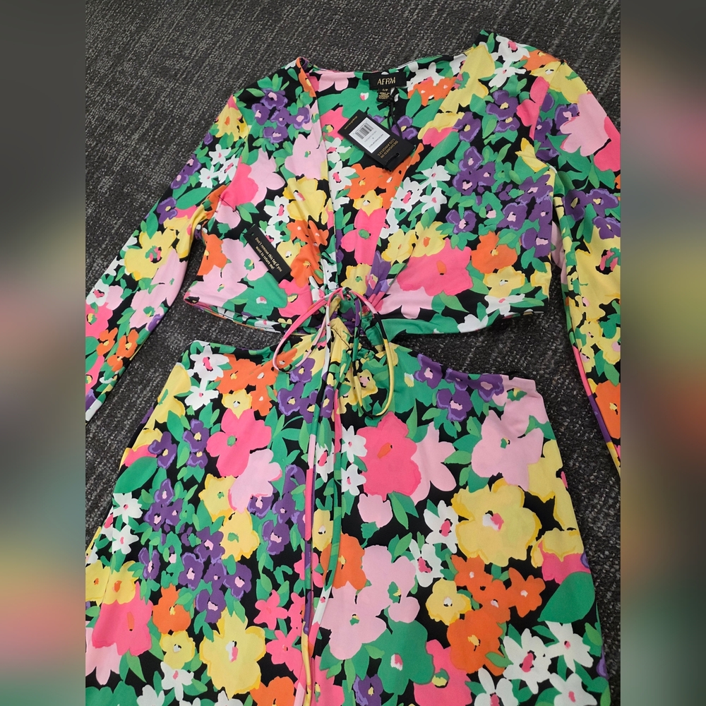 AFRM Floral Cutout Dress in Neon Garden, Size S - Picture 6 of 10